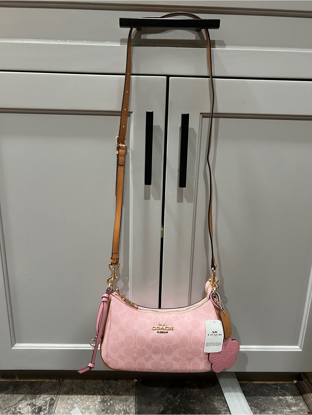 Coach Pink Signature Teri Shoulder Bag with Floral Charm - Picture 5 of 6